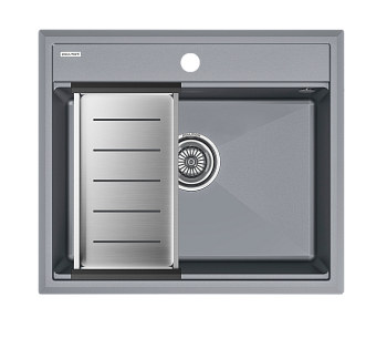 Кухонная мойка + коландер Paulmark PM115951-GRM+A375-BS 60х50 цвет серый